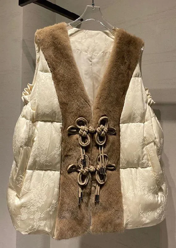 Loose Beige Button Mink Hair Patchwork Duck Down Waistcoat Sleeveless Fashionable Belted Waistcoat Vest Loose Beige Button Mink Hair Patchwork Duck Down Waistcoat Sleeveless Fashionable Belted Waistcoat Vest
