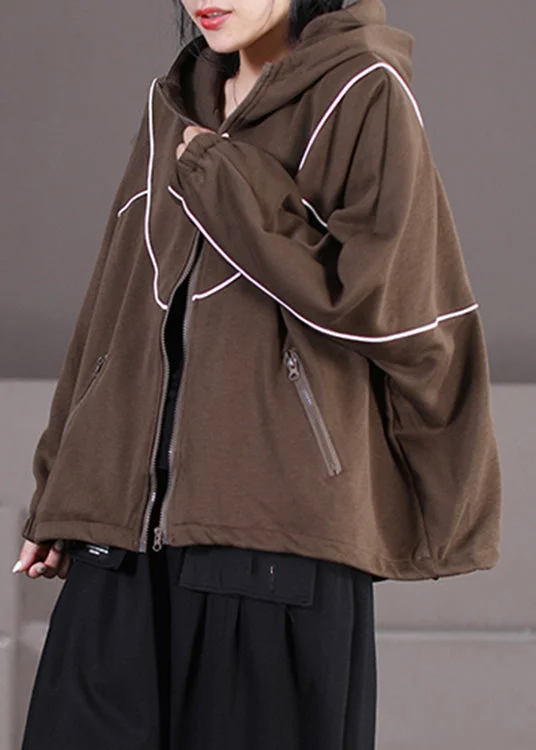 Loose Black Zippered Patchwork Pockets Cotton Hooded Coat Long Sleeve Print Jacquard Embroidered Loose Black Zippered Patchwork Pockets Cotton Hooded Coat Long Sleeve Print Jacquard Embroidered