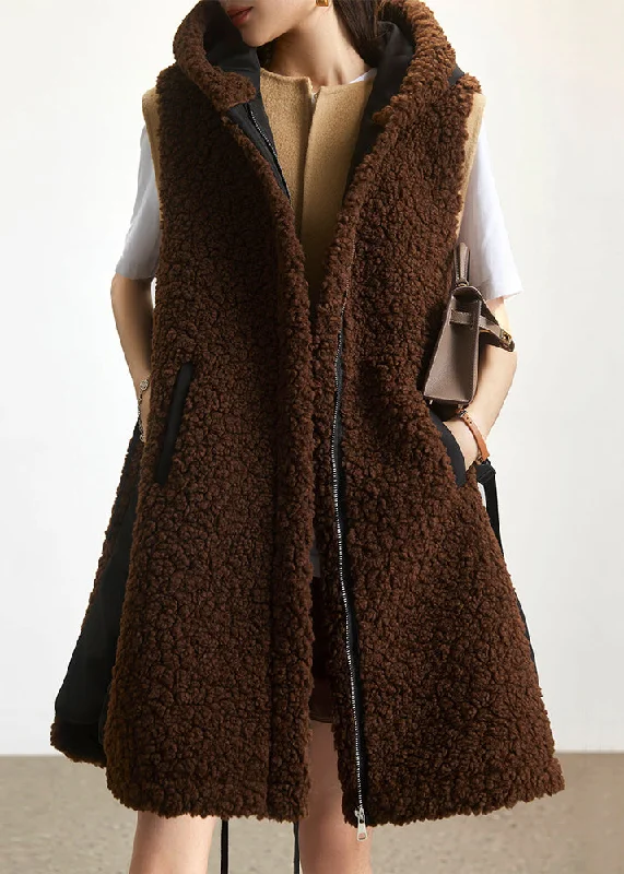 Loose Coffee Hooded Zippered Patchwork Teddy Faux Fur Waistcoat Sleeveless Cozy Sleeveless Waistcoat Vest Loose Coffee Hooded Zippered Patchwork Teddy Faux Fur Waistcoat Sleeveless Cozy Sleeveless Waistcoat Vest
