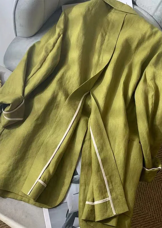 Loose Green Peter Pan Collar Pockets Linen Thin Coat Spring Summer Fitted Loose Oversized Loose Green Peter Pan Collar Pockets Linen Thin Coat Spring Summer Fitted Loose Oversized
