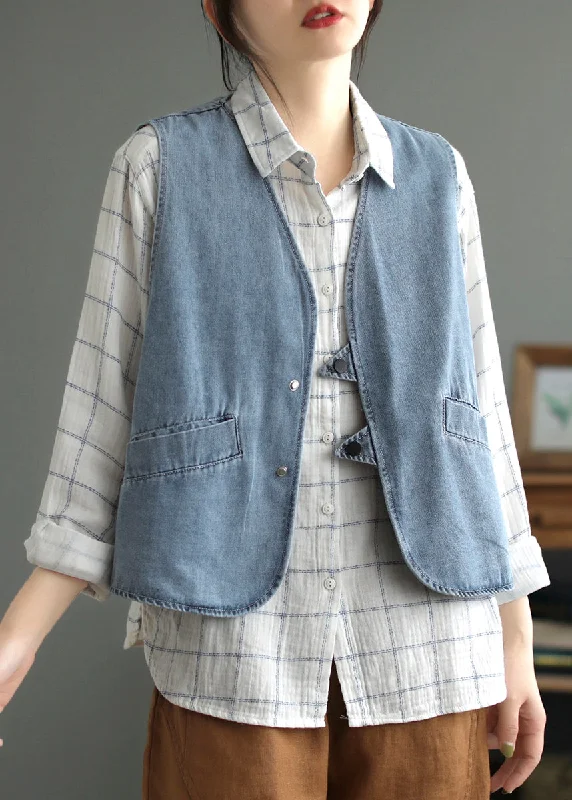 Loose Light Blue V Neck Button Denim Waistcoat Fall Comfortable Winter Waistcoat Vest Loose Light Blue V Neck Button Denim Waistcoat Fall Comfortable Winter Waistcoat Vest