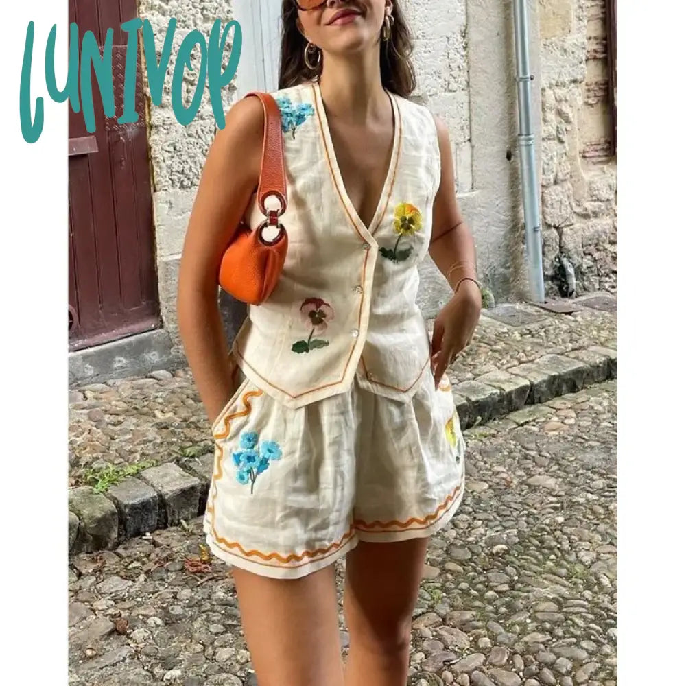 Lunivop Flower Embroidery Vest Shorts Set Women Sleeveless V Neck Button Female Waistcoat Sets 2024 Summer Fashion Lady Suit Classic Black Waistcoat Vest Lunivop Flower Embroidery Vest Shorts Set Women Sleeveless V Neck Button Female Waistcoat Sets 2024 Summer Fashion Lady Suit Classic Black Waistcoat Vest