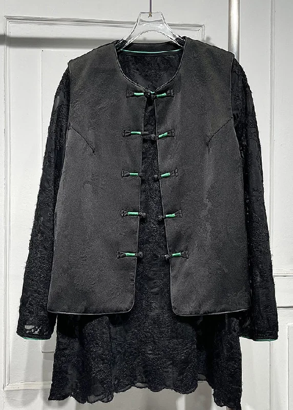 Mandarin Collar Black O-Neck Button Waistcoat Spring Trendy Quilted Waistcoat Jacket Mandarin Collar Black O-Neck Button Waistcoat Spring Trendy Quilted Waistcoat Jacket