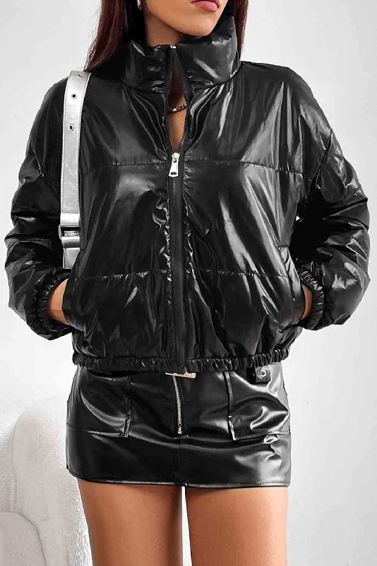 Chic and Functional: Mock Neck Women Winter Coat with Pockets Bolero Crop Top Camisole Chic and Functional: Mock Neck Women Winter Coat with Pockets Bolero Crop Top Camisole