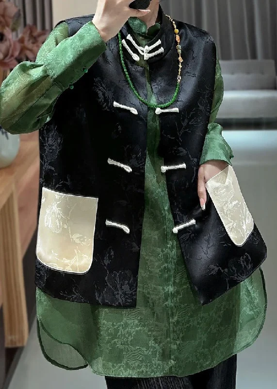 Natural Black Embroideried Button Silk Waistcoat Fall Fashionable Plaid Waistcoat
