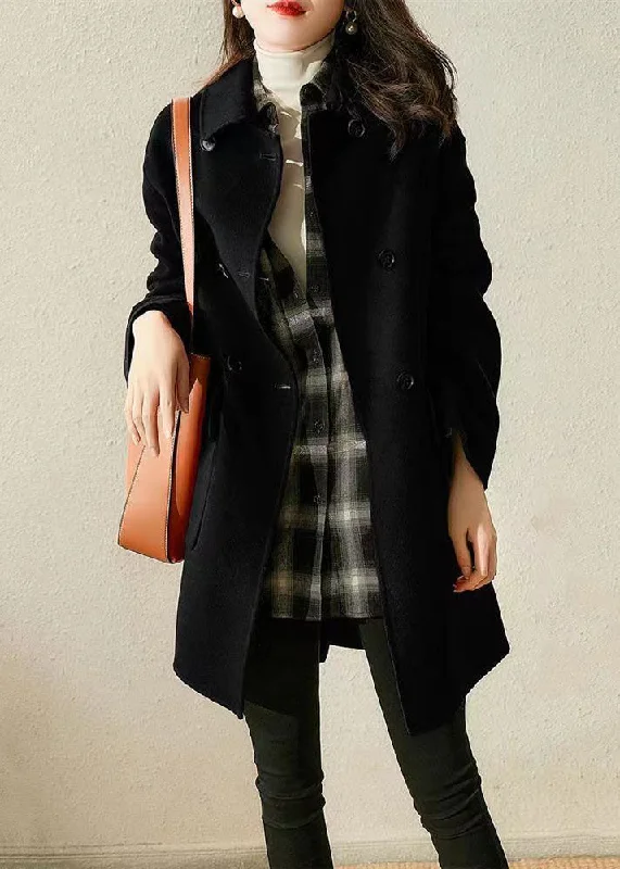 New Black Double Breast Pockets Patchwork Woolen Coat Fall Anorak Windbreaker Fleece New Black Double Breast Pockets Patchwork Woolen Coat Fall Anorak Windbreaker Fleece