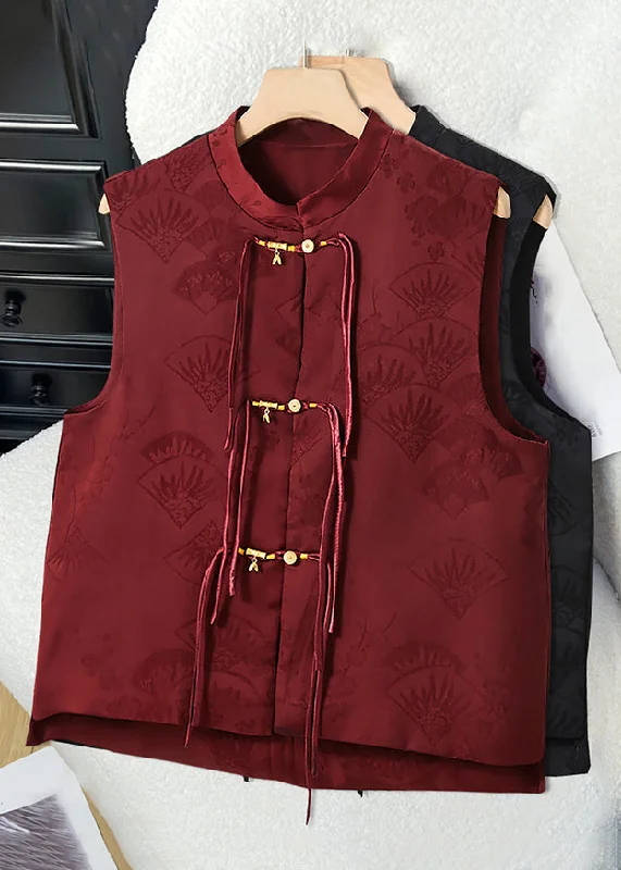 New Wine Red Stand Collar Chinese Button Silk Waistcoat Sleeveless Classic Longline Waistcoat Vest New Wine Red Stand Collar Chinese Button Silk Waistcoat Sleeveless Classic Longline Waistcoat Vest