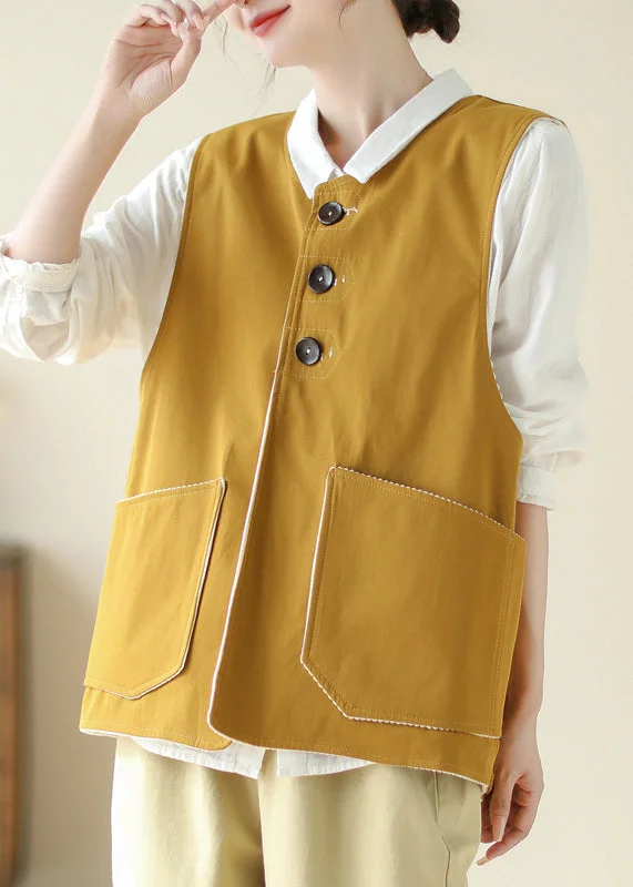 New Yellow Pockets Wear On Both Sides Cotton Waistcoat Sleeveless Elegant Wool Blend Waistcoat New Yellow Pockets Wear On Both Sides Cotton Waistcoat Sleeveless Elegant Wool Blend Waistcoat