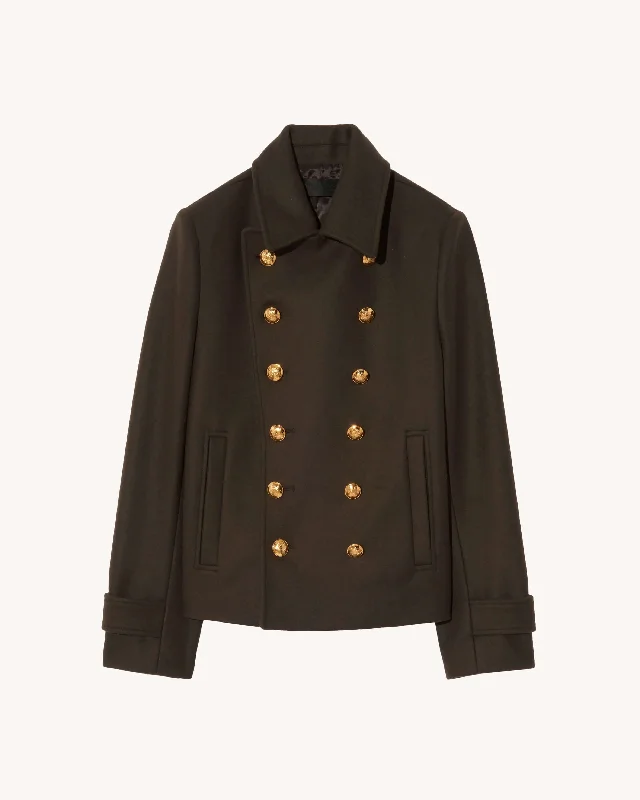 Nili Lotan - Ornella Cropped Peacoat in Cocoa Print Jacquard Embroidered