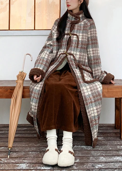 Original Green Coffee Plaid Pockets Fleece Wool Lined Coat Winter Sleeveless Short Sleeve Long Sleeve