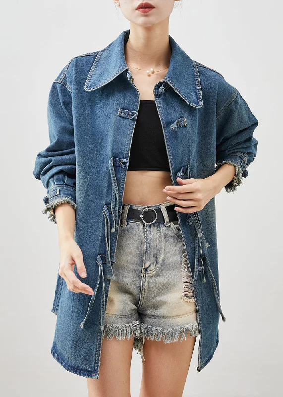 Plus Size Denim Blue Chinese Button Cotton Coat Outwear Spring Coat Overcoat Trench Coat Plus Size Denim Blue Chinese Button Cotton Coat Outwear Spring Coat Overcoat Trench Coat