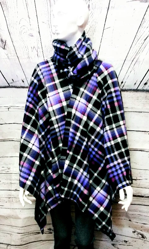 Purple Black White Women's Fleece Women's Shawl Poncho Cozy Wool Shawl Scarf