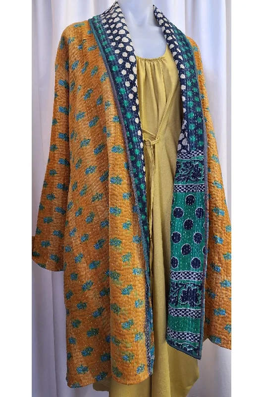 Shawl Collar Kantha Stitched Wrap Around Coat - Q Cozy Woolen Shawl Cape