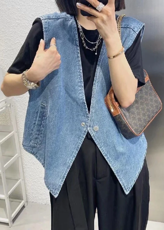 Simple Light Blue V Neck Patchwork Button Waistcoat Fall Classic Open-Front Waistcoat Simple Light Blue V Neck Patchwork Button Waistcoat Fall Classic Open-Front Waistcoat