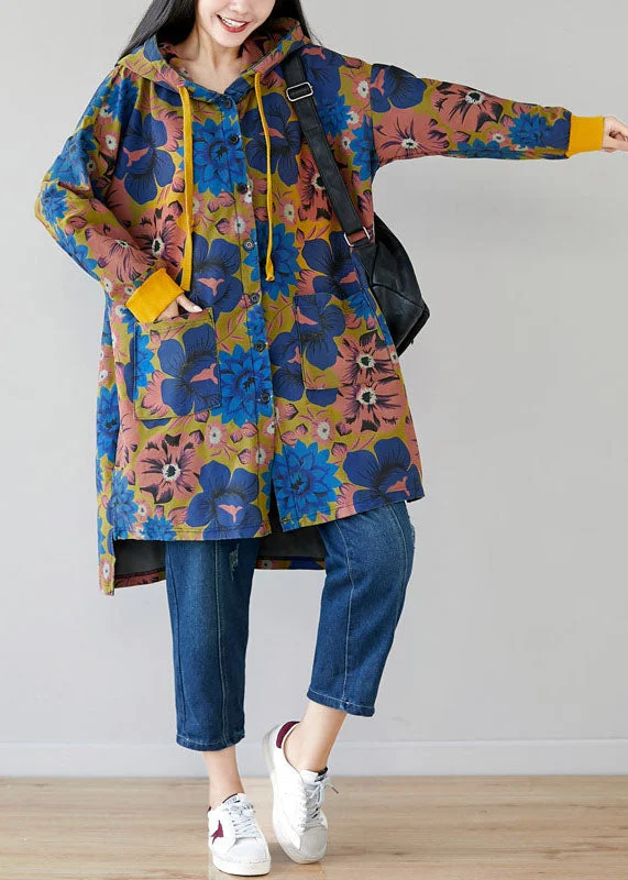 Style Colorblock Hooded Print Cotton Coat Spring Fleece Down Feather