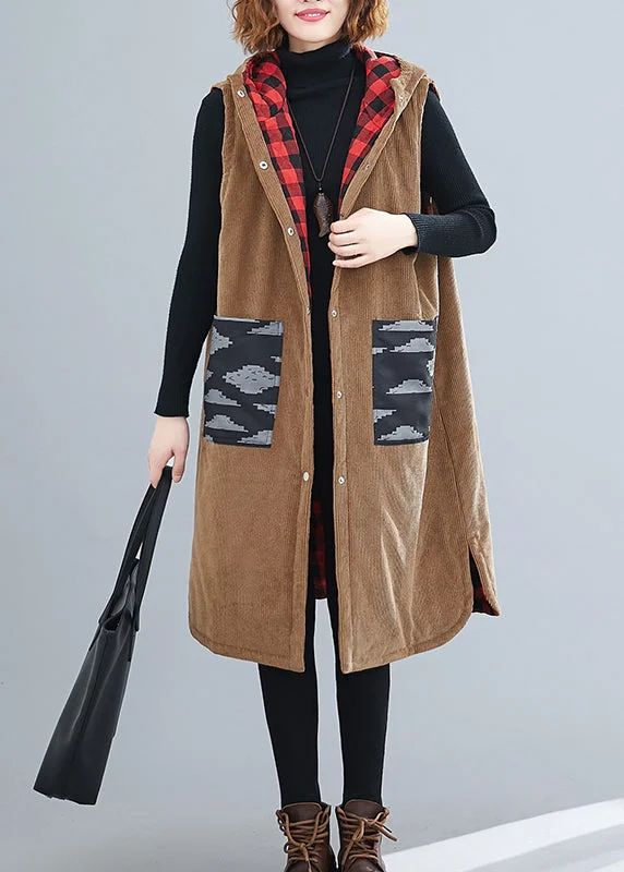 Style Yellow Print Button Pockets Corduroy Hooded Waistcoat Sleeveless Classic Trench Waistcoat Jacket Style Yellow Print Button Pockets Corduroy Hooded Waistcoat Sleeveless Classic Trench Waistcoat Jacket