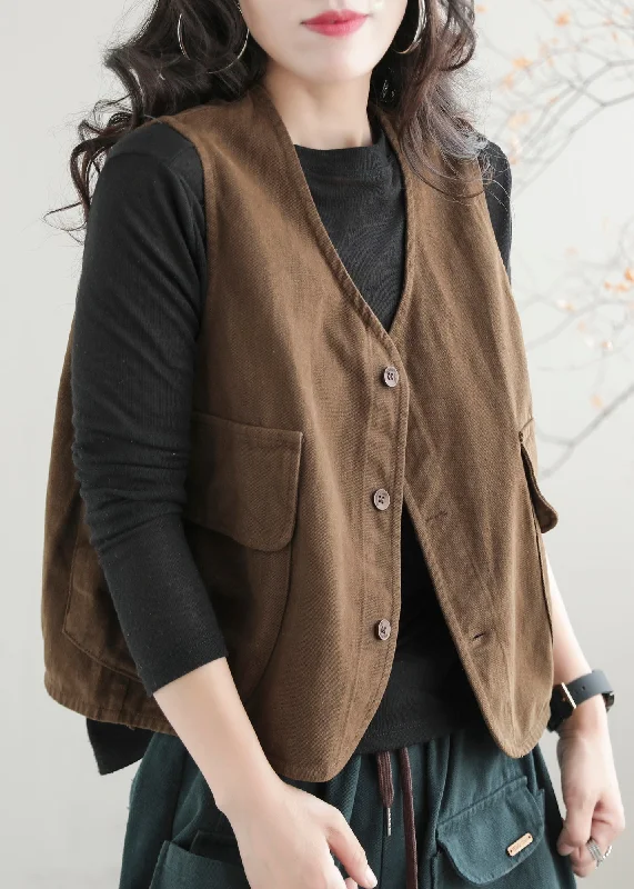 Stylish Coffee Colour V Neck Pockets Waistcoat Sleeveless Comfortable Faux Suede Waistcoat Stylish Coffee Colour V Neck Pockets Waistcoat Sleeveless Comfortable Faux Suede Waistcoat