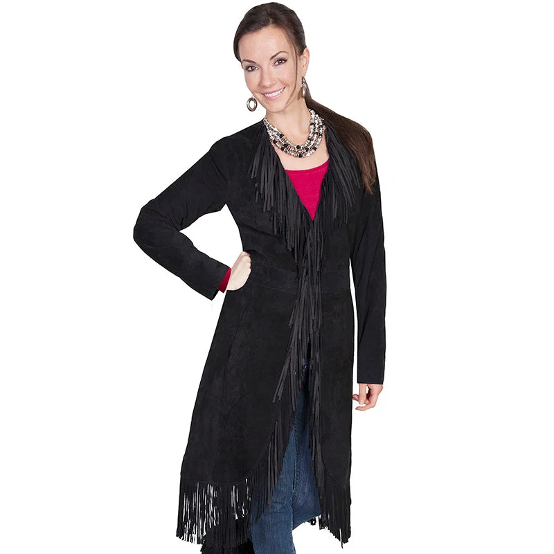 Suede Fringe Maxi Coat Down Puffer Quilted