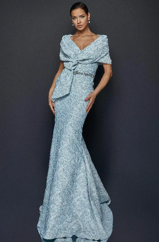Terani Couture - 1921M0726 Sleeveless Bateau with Shawl Trumpet Dress Soft Cotton Shawl Poncho