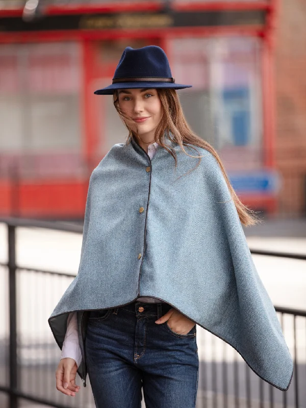 Tweed Shawl - Blue Herringbone Warm Knit Shawl Scarf