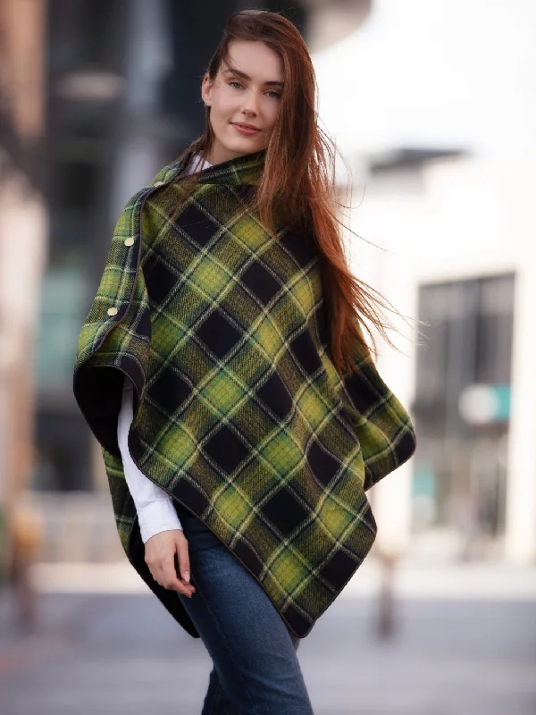 Tweed Shawl - Green Tartan Soft Cashmere Shawl Cape