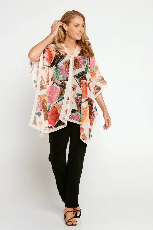 Two Way Chiffon Shawl - Peach/Green Fashionable Embroidered Shawl