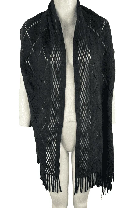 Unbranded women's black open shawl size O/S Cozy Knit Shawl Cape