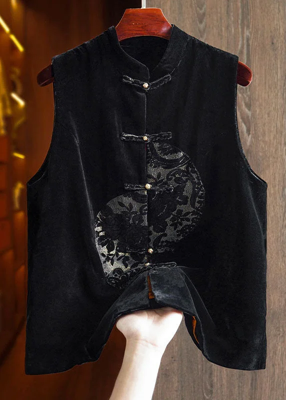 Unique Black Embroideried Patchwork Button Silk Velour Waistcoat Fall Comfortable Slim Waistcoat Vest Unique Black Embroideried Patchwork Button Silk Velour Waistcoat Fall Comfortable Slim Waistcoat Vest