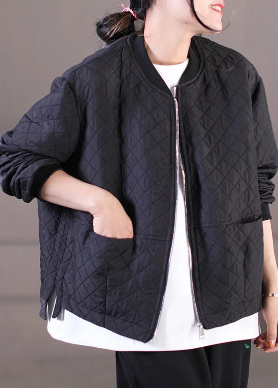 Unique Black O-Neck Zippered Pockets Plaid Cotton Coat Long Sleeve Coat Overcoat Trench Coat Unique Black O-Neck Zippered Pockets Plaid Cotton Coat Long Sleeve Coat Overcoat Trench Coat