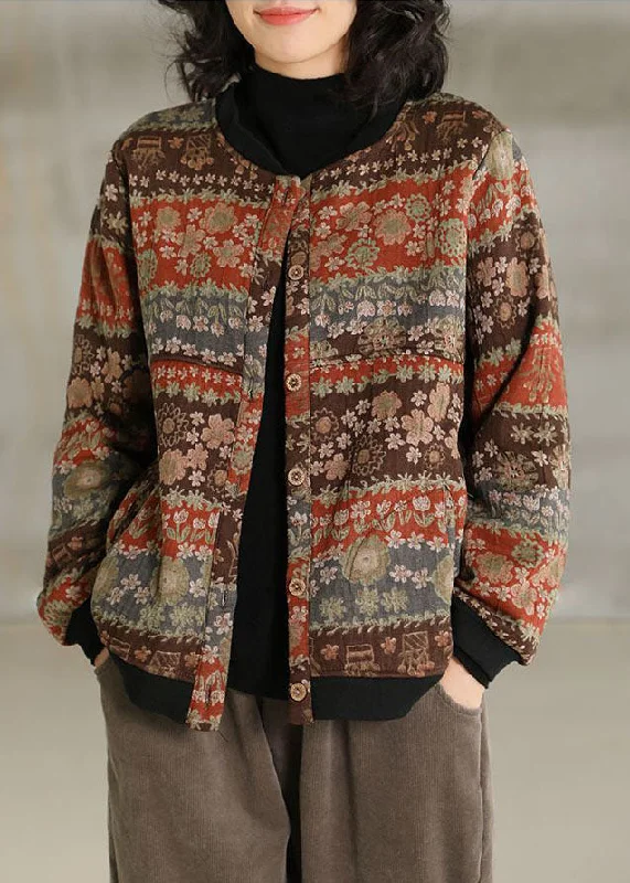 Vintage Khaki Oversized Print Warm Fleece Coat Spring Bomber Denim Leather