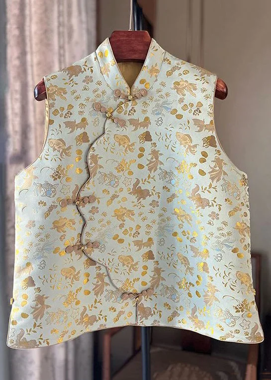 Vintage Print Stand Collar Button Cotton Waistcoat Sleeveless Elegant Slim Fit Waistcoat Vintage Print Stand Collar Button Cotton Waistcoat Sleeveless Elegant Slim Fit Waistcoat