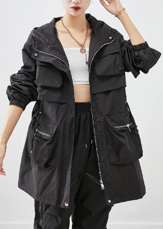 Women Black Oversized Patchwork Pockets Spandex Coat Fall Bomber Jacket Denim Jacket Leather Jacket Women Black Oversized Patchwork Pockets Spandex Coat Fall Bomber Jacket Denim Jacket Leather Jacket