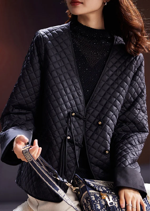 Women Black V Neck Button Thin Cotton Filled Coat Spring Bolero Crop Top Camisole