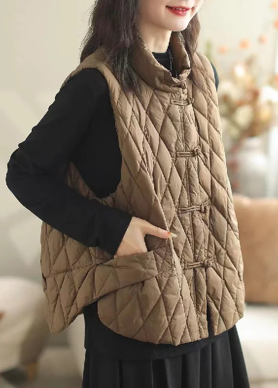 Women Coffee Button Pockets Patchwork Cotton Filled Waistcoat Sleeveless Elegant Puffer Waistcoat Vest Women Coffee Button Pockets Patchwork Cotton Filled Waistcoat Sleeveless Elegant Puffer Waistcoat Vest