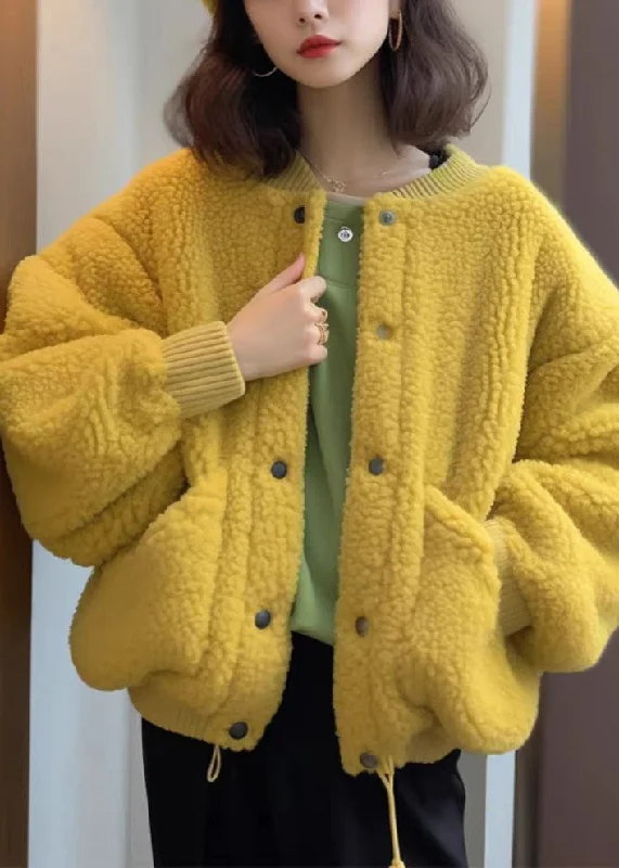 Women Yellow Button Pockets Teddy Faux Fur Coat Spring Toggle Coat Shawl Collar Coat Notch Collar Coat Women Yellow Button Pockets Teddy Faux Fur Coat Spring Toggle Coat Shawl Collar Coat Notch Collar Coat