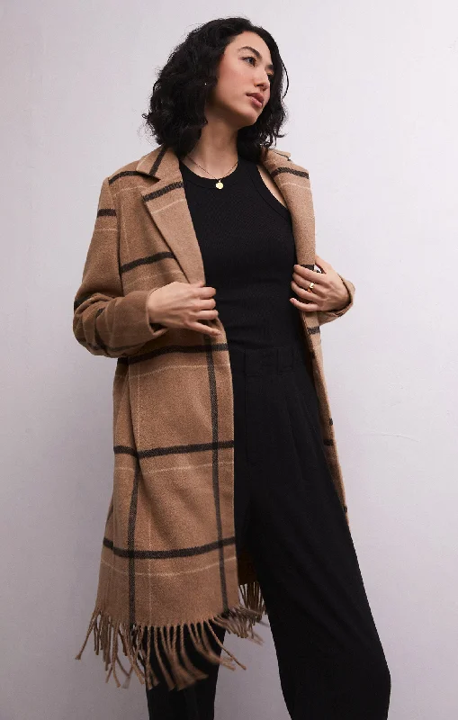 Ynez Fringed Plaid Coat Quilted Jacket Anorak Windbreaker