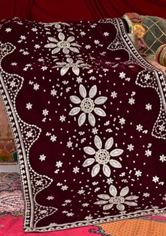 Adan's Libas Embroidered Winter Velvet Shawl Trendy Floral Print Shawl