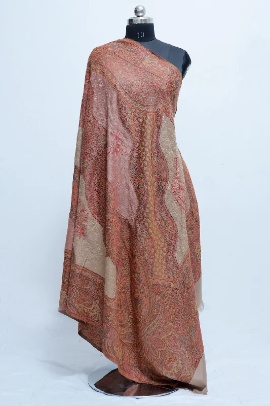 Beige Colour Jamawar Shawl With Kashmiri Aari Work Looks/ Elegant. Soft Printed Shawl Wrap