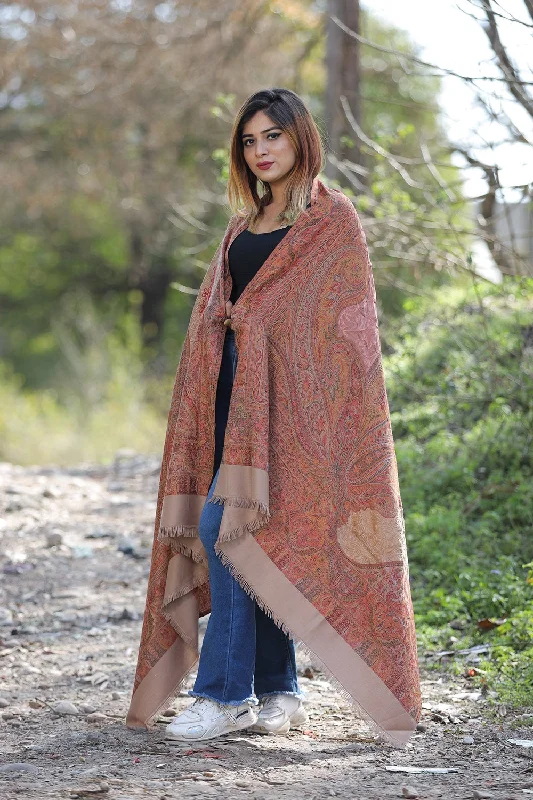 Brown Colour Jamawar Shawl With Kashmiri Aari Work Looks/ Elegant. Trendy Crochet Shawl Scarf Brown Colour Jamawar Shawl With Kashmiri Aari Work Looks/ Elegant. Trendy Crochet Shawl Scarf