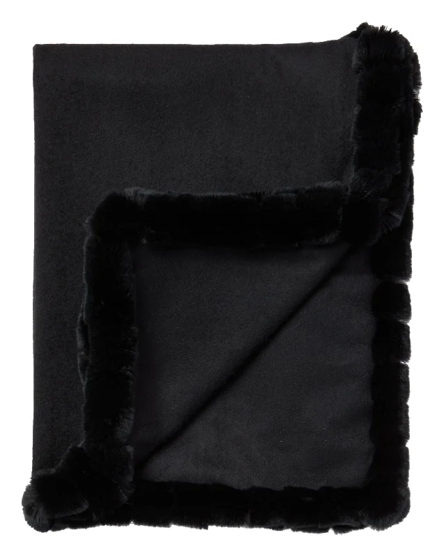 Women's Meribel Woven Fur Trim Cashmere Shawl Black Fashionable Oversized Shawl