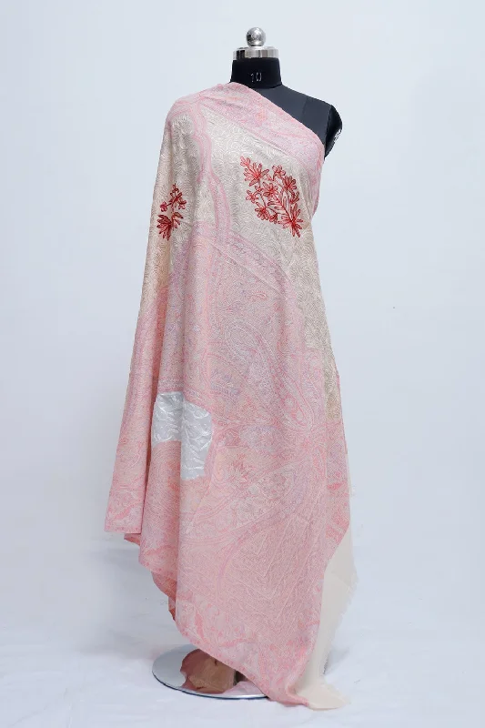 Soothing Pink Colour Jamawar Shawl With Kashmiri Aari Work Looks/ Elegant. Casual Shawl with Fringes Soothing Pink Colour Jamawar Shawl With Kashmiri Aari Work Looks/ Elegant. Casual Shawl with Fringes