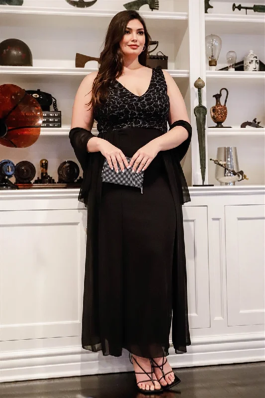 Plus Black Lurex Animal Print Shawl Detail Maxi Dress Soft Cashmere Shawl Wrap
