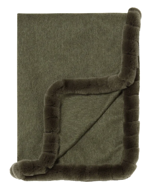 Women's Meribel Woven Fur Trim Cashmere Shawl Moss Green Comfortable Pashmina Shawl