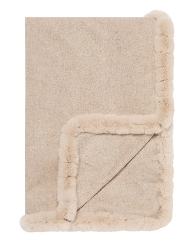 Women's Meribel Woven Fur Trim Cashmere Shawl Oatmeal Brown Fashionable Silk Shawl Wrap Women's Meribel Woven Fur Trim Cashmere Shawl Oatmeal Brown Fashionable Silk Shawl Wrap
