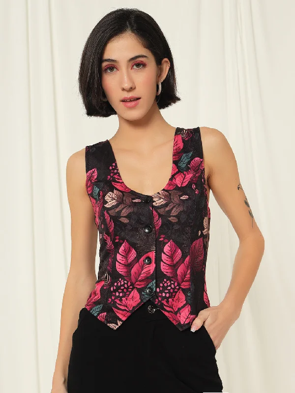 TANDUL  Printed Women Waistcoat Casual Long Waistcoat Vest