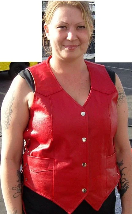 WOMEN RED LEATHER VEST LACE SIDE Classic Tailored Vest