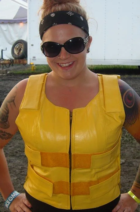 Women Yellow bullet proof style leather vest- for biker club Minimalist Wool Vest