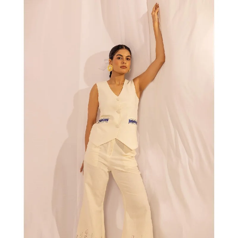 House of Ara Handwoven Organic Cotton Waistcoat Trendy Faux Leather Vest