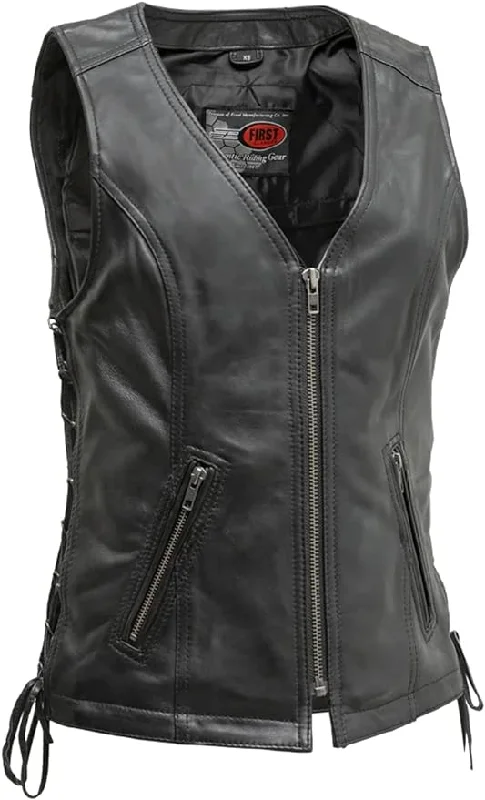 FIL576BLACK | Cindy - Women's Motorcycle Leather Vest Office Blazer Vest