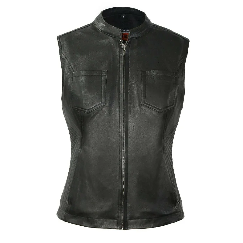 HL14513 Envy - Women's Motorcycle Leather Vest Wool Tweed Vest